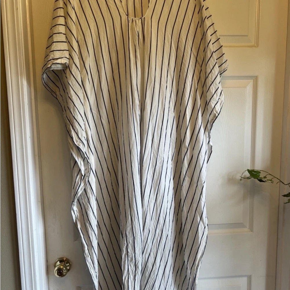 Lekha Kaftan Long Tunic Navy Striped Dress Small Cotton